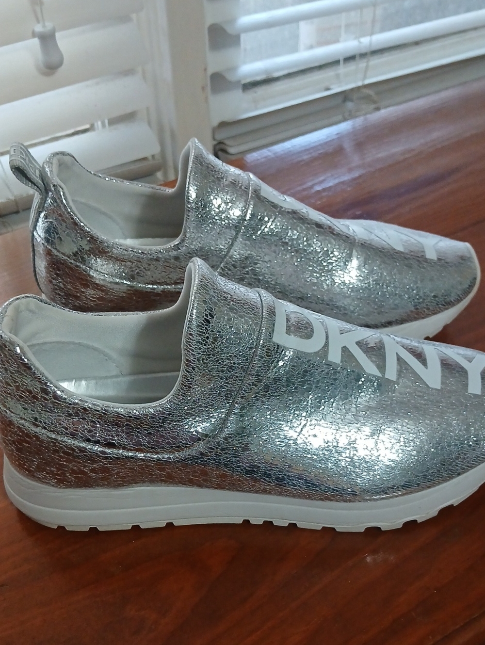 DKNY Silver Metallic Slip-On Women's Sneakers - Picture 2 of 6